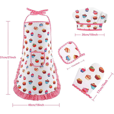 Jouets de Cuisine Cuisson Jeu de Rôle Ustensiles de Cuisine Petites Filles Tablier de Chef Ensemble Rose Costume Jouets d'Habillage Éducatifs Cadeau white