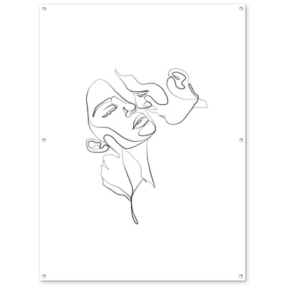 Tuinposter 120x160 cm - Tuindecoratie Abstracte line art van een koppel - Poster voor in de tuin - Buiten decoratie - Schutting tuinschilderij - Tuindoek muurdecoratie - Wanddecoratie balkondoek