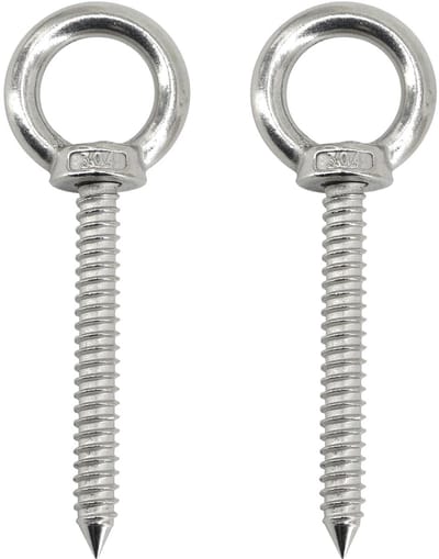 Dailygoods- Oogschroef 2 stuks - Zelftappende Ooghaken - Roestvrij Staal - Corrosiebestendig - Voor Hangmat/Schommelstoel - Eenvoudige Installatie - Ooghaak