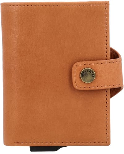 Valenta - Echt Leren Portemonnee - Pasjeshouder Uitschuifbaar - Tan Bruin - max 12 pasjes, briefgeld en muntgeld - RFID NFC - incl. Luxe Cadeaubox
