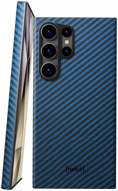 NEKIT Fiber Hoesje Geschikt voor Samsung Galaxy S24 Ultra - Compatibel met MagSafe - High-tech Kevlar Aramidevezels 1500D - Back Cover Ultra Dun - Blauw