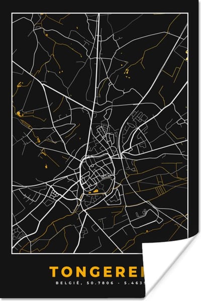 Poster Goud - Tongeren - Plattegrond - Stadskaart - Kaart - 120x180 cm XXL