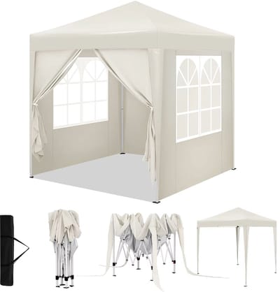 Geargalaxy Partytent - Tuintent - Waterdichte Feesttent - Opvouwbaar Tuinpaviljoen - UV Zonwering met Draagtas - 2x2m - Beige