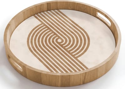 Dienblad rond 40x40 cm - Schootdienblad hout - Symmetrische bocht - Koperkleurig - Borrelplank rechthoek - Plateau houten dienbladen