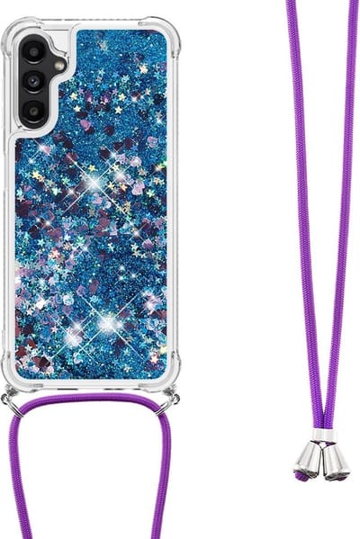 Coverup Hoesje - Geschikt voor Samsung Galaxy A14 Hoesje - Coverup Liquid Glitter Back Cover met Koord - Blauw
