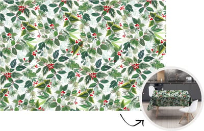 Kerst Tafelkleed - Kerstmis Decoratie - Tafellaken - Waterverf - Groen - Kerst - 220x150 cm - Kerstmis Versiering