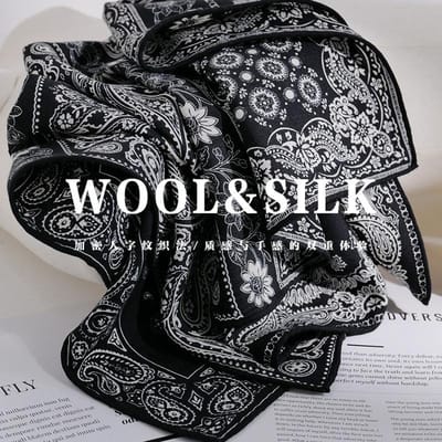 70% Wol 30% Echte Zijde Sjaal Dames Sjaals Wraps Foulard Hoge Kwaliteit Sjaals Pashmina Vrouwelijke Hijab Bandana Elegante Zakdoek Silk wool 60x60cm gray