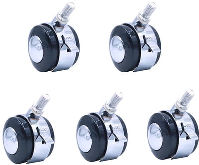 5 Stuks Meubelwielen 10 x 22 mm - Zwenkwielen met Rem 200 kg Draagvermogen - PU-Rubber - Zwarte Wielen voor Meubels