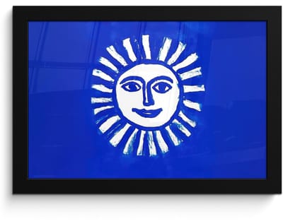 Poster in lijst - Fotolijst 30x20 cm - Posters - Zon - Gezicht - Penseelstructuur - Blauw - Posterlijst zwart - Decoratie - Wanddecoratie woonkamer - Muurdecoratie slaapkamer