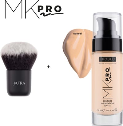 NIOBLU - MKPro - Confort - Foundation - SPF 15 - Natural - met - Kabuki - kwast