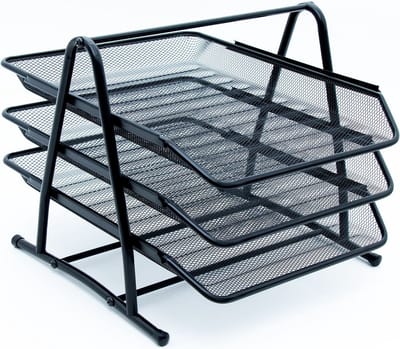 Intirilife documentenbak met 3 vakken van ijzer - 30,5 x 35 x 26 cm - Antislip brievenbak Bureaulade voor maximaal A4-documenten Organisator accessoire voor kantoor Mesh design