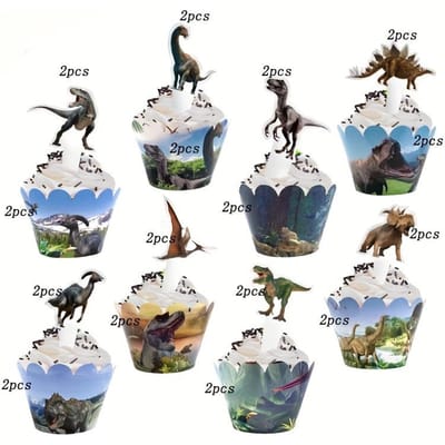 1 ensemble de décorations de cupcakes en forme de dinosaure, thème jurassique, décoration d'insertion de gâteau, table à dessert, gâteau pour enfants gray