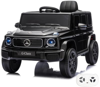Mercedes G-Klasse Elektrische Kinderauto 7.4V 1 tot 4 jaar – Officieel Gelicentieerd Accuvoertuig met Afstandsbediening, Schokdempers & Veiligheidsgordel – Kindervoertuig met Werkende Deuren & MP3-speler – Zwart