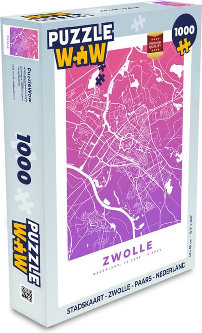 Puzzel Stadskaart - Zwolle - Paars - Nederland - Legpuzzel - Puzzel 1000 stukjes volwassenen - Plattegrond