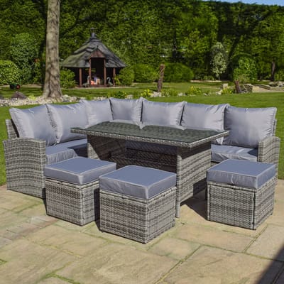 BPS De Camborn Rattan Loungeset - Grijs - Inclusief kussens - Tuin Loungeset met tafel - L-vormige bank