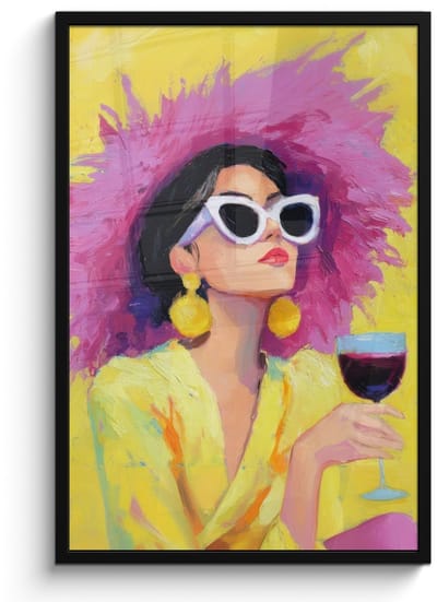Poster in lijst - Fotolijst 60x90 cm - Posters - Vrouw - Hoed - Paars - Wijn - Posterlijst zwart - Decoratie - Wanddecoratie woonkamer - Muurdecoratie slaapkamer