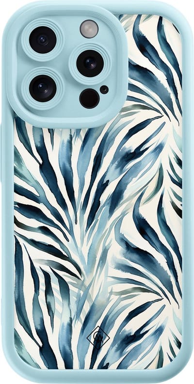 Casimoda® hoesje - Geschikt voor iPhone 14 Pro - Japandi Waves - Effen telefoonhoesje met lensbescherming - Siliconen/TPU - Backcover - Blauw