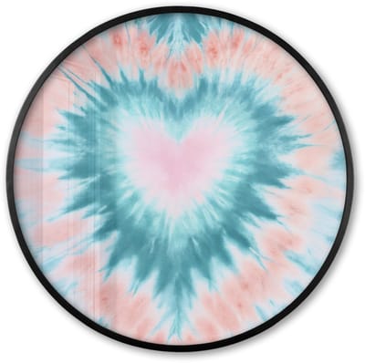 Poster in lijst Rond - Fotolijst 60x60 cm - Posters - Hartvormig - Tie dye - Pasteltinten - Lichtgroen - Ronde posterlijst zwart - Decoratie - Wanddecoratie woonkamer - Muurdecoratie slaapkamer