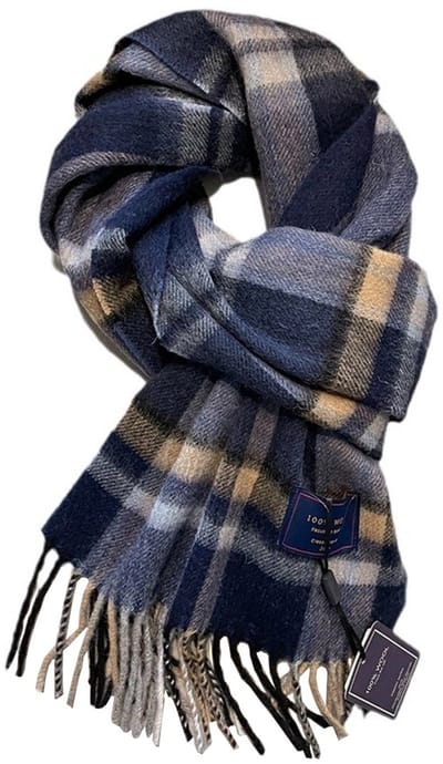 Wollen Sjaal Heren - Sjaal Heren - Geruite Sjaal - Blauw/Beige