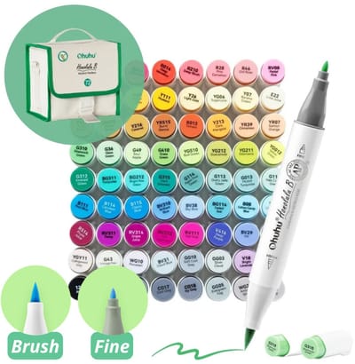 Ohuhu - Honolulu B Brush & Fine - Alcohol Art Markers - 72 kleuren - grijze etui