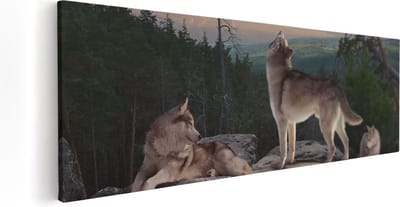 Artaza Canvas Schilderij Wolvenroedel - 60x20 cm - Wanddecoratie Bos - Muurdecoratie Wilde Dieren - Kamer Accessoires Natuur