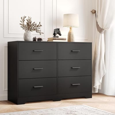 Moderne Brede Commode met 6 Laden - Luxe Ladekast met Metalen Handgrepen - Stevig TV-Meubel & Opbergkast - Voor Slaapkamer, Woonkamer & Hal - Zwart