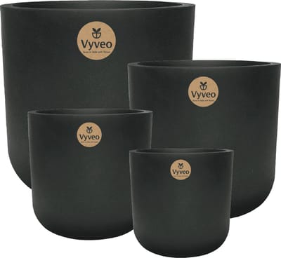 Vyveo - Bloempot Orena - Set van 4 - Zwart - Bloempot voor binnen en buiten - Lichtgewicht - Breukbestendig - Vorstbestendig - UV-bestendig