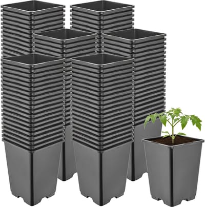 Garronda Set van 100 hoge vierkante kunststof kweekpotten met drainagegaten voor tuin (Zwart, 11 x 11 x 15,5 cm (1,25L)) GD-KW-HS