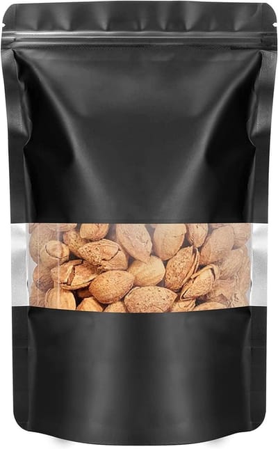 100 Stuks Mylar Zakjes Geurresistente Foliezakken, Herbruikbare Staande Verpakkingen voor Voedselopslag, Snoep, Koekjes en Badzout (4,7 x 7,87 inch, Zwart met Venster)