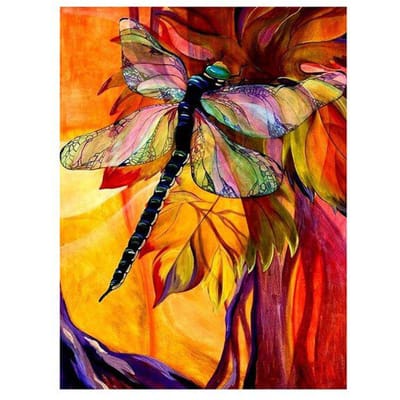 Peinture Diamant Ronde Complète Motif Libellule Couleur Mosaïque Diamant DIY 20X30CM yellow