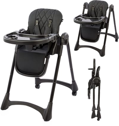 Bebies First Inklapbare Kinderstoel/ Peuterstoel – Compact Inklapbaar & meerdere Standen – Inclusief 5-puntsgordel & Afneembaar Eetblad - Zwart