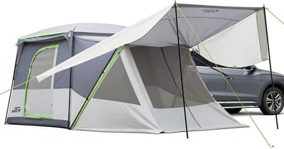 Ruime SUV tent met luifel en omheining voor het hele gezin, ideaal voor kamperen, multifunctioneel gebruik, regenbescherming, dubbele deur en sterrenhemel dak