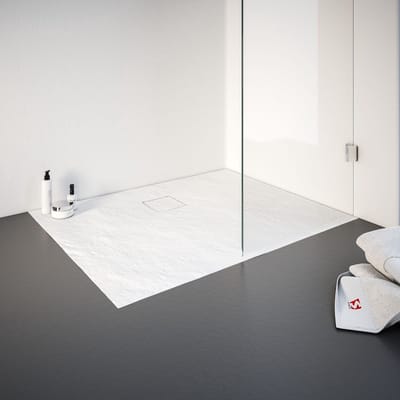 Schulte douchebak 80x100x4 cm Mineraalmarmer steen-optiek, composiet wit, inclusief afvoergarnituur, EP216810-04