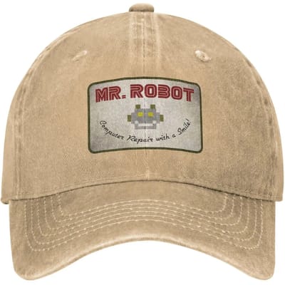 Computer Met Lachjes Anime Grappig Mr Robot Custom Retro Cowboy Gewassen Baseballpetten Voor Mannen Denim Zon Hoed Hip Hop Pet Adjustable beige