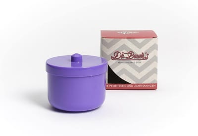 Reinigingsbad Prothese - Gebitsdoos Beugel - Hygiënisch Reinigen - Met Spoelinzetstuk - 9 x 9 x 8.5 cm - Lila