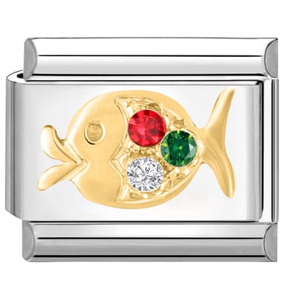 Quiges - Schakel - Bedel - 9mm - charms - Kleurrijk - zirkonia - vissen - Geschikt voor - armband - Schakelarmband - italy bedels armband