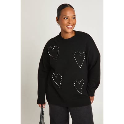 boohoo Dames Plus Pearl Hoge Hals Trui | Black | Maat: 16-18