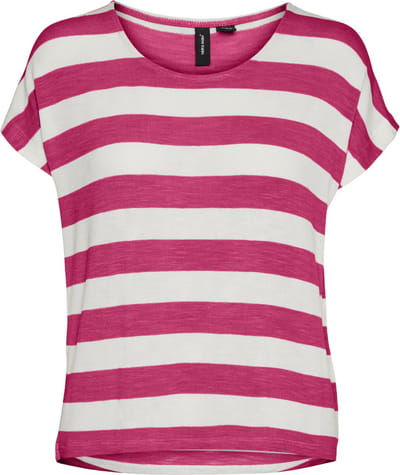 Vero Moda T-shirt Vmwide Stripe Sl Top Ga Jrs Noos 10190017 Raspberry Sorbet/snow White Dames Maat - S