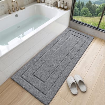 Badmat 60 x 150 cm, Antislip Zacht Badmatten Waterabsorberende, Machinewasbaar Badkamertapijt voor Douche, Bad en Toilet, Grijs