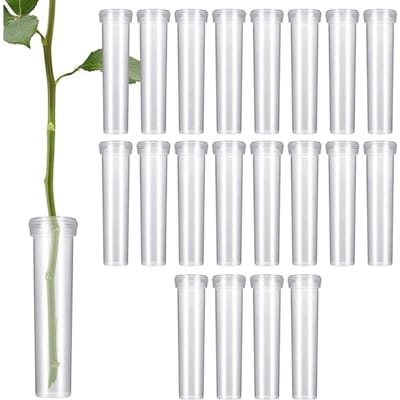 Dailygoods- Bloemenbuisjes Herbruikbaar - Kunststof Waterbuisjes - 20 Stuks - Doorzichtig - Duurzaam - Lichtgewicht 1,8*7cm - Bloemenwaterbuisjes