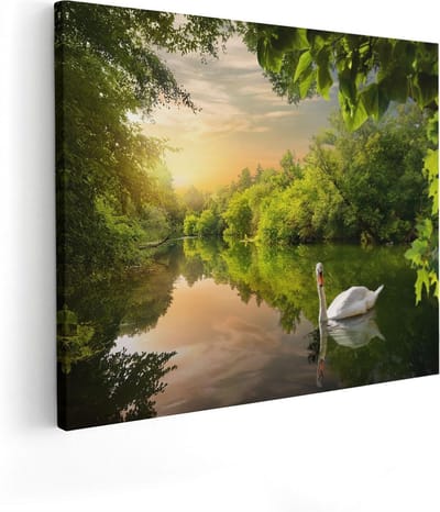 Artaza Canvas Schilderij Zwaan In Bos - 50x40 cm - Wanddecoratie Natuur - Muurdecoratie Woonkamer - Schilderijen Op Canvas