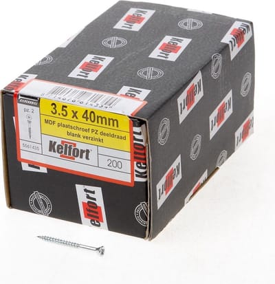 Kelfort MDF plaatschroef platverzonken kop pozidriv verzinkt voldraad 3.5 x 40mm