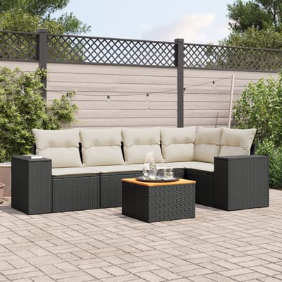 vidaXL - 6-delige - Loungeset - met - kussens - poly - rattan - zwart