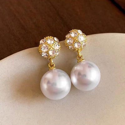 Nieuwe Imitatie Parel Hangende Oorbellen voor Vrouwen Bruiloft Feest Gouden Kleur Kristal Ronde Bal Drop Oorbellen Mode Sieraden Cadeau brown