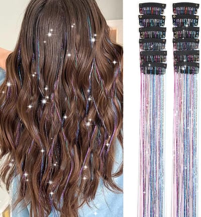 Daity 12-delige kleurrijke glitter haaraccessoireset, 50 cm clip-on haaraccessoires, feeërieke haaraccessoires feestset, geschikt voor vrouwen, meisjes en kinderen (kleurrijk)