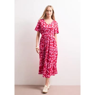 Midi-jurk met print en smokdetail