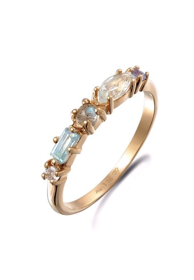 Elli PREMIUM - Ring - Dames klassiek memoire met topaas, maansteen en amethist in 925 sterling zilver verguld - Dames