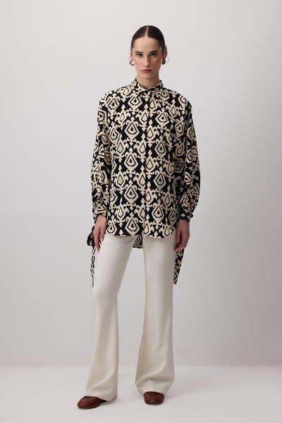 Touché Privé - Jacquard satijnen blouse - Zwart - Dames