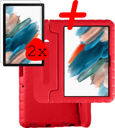Hoesje Geschikt voor Samsung Galaxy Tab A8 - Met 2x Screenprotector - Kinderhoes Shockproof Bumper - Kidsproof Case - Tablet Hoes - Kinder Hoes Cover - Rood