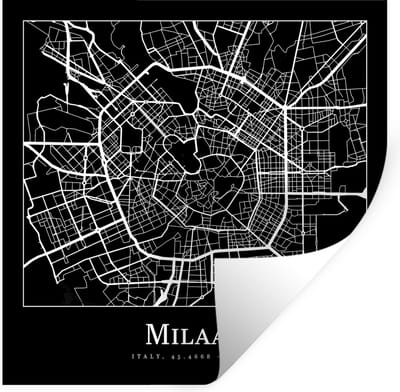 Muurstickers - Sticker Folie - Milaan - Plattegrond - Kaart - Stadskaart - 100x100 cm - Plakfolie - Muurstickers Kinderkamer - Zelfklevend Behang XXL - Zelfklevend behangpapier - Stickerfolie